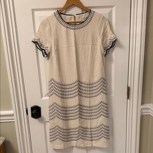 Boden Cream and Black Patterned Midi Dress